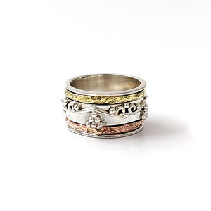 Rose Gold and Gold Plated Trendy Statement Adjustable Spinner <b>Ring</b> 9.8 Gram Fine Jewelry with Inlay Gift - Product Image 1