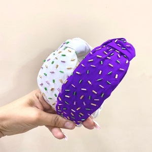 Venta al por mayor de la parte superior anudada diadema de cuentas para las mujeres las niñas brillante Zig-Zag Oro Verde patrón de moda diadema - Product Image 6