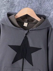 Nouveau modèle de sweat à capuche épais avec fermeture éclair pour homme, écusson étoile de détresse imprimé avec logo personnalisé, fourniture en gros, coton mélangé - Product Image 3