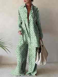 Vêtements de bureau imprimés vintage, pantalons longs, costume décontracté pour femmes, pantalons amples à jambes larges, tenues, ensemble pantalon taille moyenne pour femmes, printemps et été, nouveau - Product Image 4