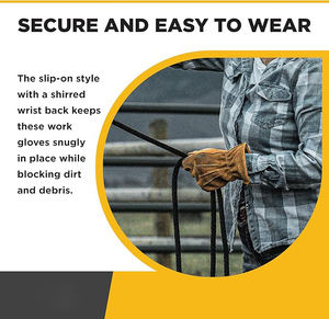 Leather Work <b>Gloves</b> <b>for</b> <b>Men</b> Cowhide, Reinforced Palm Durable, Snug Fit, Elastic Wrist Farm Work & <b>Gardening</b> <b>Gloves</b> - Product Image 4