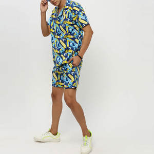 Conjunto de verano estampado para Hombre | Camisa y pantalones cortos ligeros de tono Azul en Festival | OEM/ODM disponible - Product Image 4