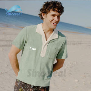 Camiseta personalizada de manga corta de verano para la <span class=keywords><strong>playa</strong></span>, camiseta informal de algodón 100% de gran tamaño para hombre, <span class=keywords><strong>Polo</strong></span> de <span class=keywords><strong>toalla</strong></span> de rizo con bolsillo en el pecho - Product Image 2