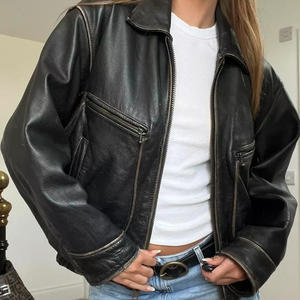 Veste en cuir personnalisée avec logo pour femmes Styles décontractés tendance Veste en cuir véritable souple pour femmes - Product Image 3