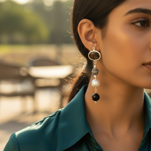 ต่างหูเงินแท้ 925 ประดับควอตซ์สโมกกี้และมุก ดีไซน์ห้อยระย้า เครื่องประดับแฟชั่นสำหรับผู้หญิง - Product Image 2