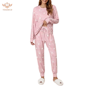 2025 Conjunto de pijama bonito de alta calidad para mujer, traje de salón con estampado de corazón de manga larga, traje de dos piezas suave con bolsillos, Bangladesh - Product Image 2