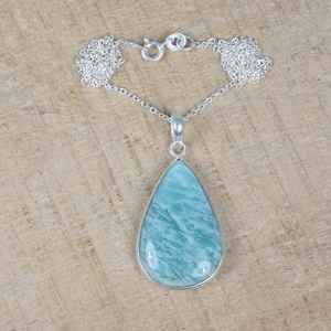 Pendentif en amazonite en forme de poire, argent sterling 925, bijoux en pierres précieuses faits à la main, cadeau élégant pour femmes - Product Image 2