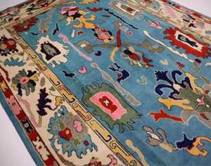 Alfombra Oushak tradicional Vintage de diseño turco contemporáneo, juego de 10x14, 12x15, lana anudada azul alta para sala de estar, algodón - Product Image 3