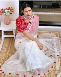 Nuevo Lanzamiento KUNJ CREATION, Sari Moderno de Diseño para Mujer, en Seda Organza Suave con Hilos Múltiples y Bordados, Ideal para Fiestas y Festivales - Product Image 3