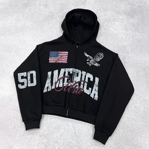 Fabricant d'impression de luxe personnalisée graphique délavé à l'acide veste surdimensionnée fermeture éclair 100% coton Vintage hommes à capuche - Product Image 3