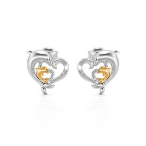 Boucles d'oreilles fines Jeulia Joyful Dance Mom & Baby Dolphin Heart en argent sterling - Product Image 1