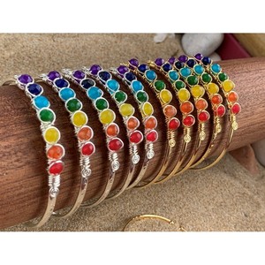 Colorful Gold & Silver Plated Fashion Beaded <b>Bracelet</b> Vibrant <b>Rainbow</b> Gemstones for Resale Appeal - Product Image 4