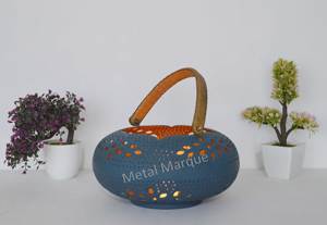 Fancy Hot <b>Blue</b> Powder Coating Flower Engraving Hanging Lantern Handi Cutout Flower Pattern Metal Lantern Home Decorative Lantern - Product Image 6