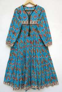 Indian Cotton Hand Block Print Maxi <b>Dress</b> for Women Casual Wear Plus Size Summer Clothing Button Decorated Free Size <b>Dress</b> Set - Product Image 5