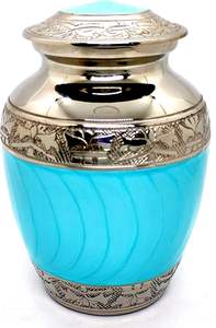 Pequeño contenedor conmemorativo de urna de cremación de latón de 6x4 pulgadas-Artesanía rara cian de 650 ml con bolsa - Product Image 3