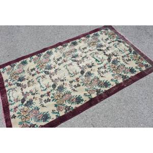 Vintage 3.5ft X 6.3ft tapis de laine turque Beige rouge Patchwork abstrait fait à la main grande zone Rectangle tapis Latex couloir chambre - Product Image 2