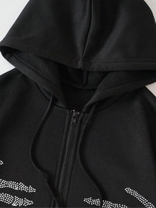 100% coton sérigraphie pull strass à capuche régulier Fitness broderie sweat motif lavé tricoté Style - Product Image 2