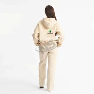 Premium Women Tracksuit Custom Logo Solid <b>Hooded</b> Winter Streetwear Lightweight Eco Friendly Cotton Set - Product Image 5