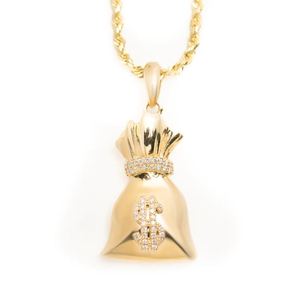 Pendentif sac à argent personnalisé, plaqué or blanc 14 carats, pendentif en argent avec moissanite véritable taille ronde, style hip-hop, breloques - Product Image 2