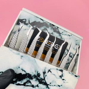 Pinzas para pestañas de acero inoxidable Pinzas para pestañas Herramientas de maquillaje Extensiones de pestañas plateadas Pinzas para cejas Etiqueta privada de Zonedge - Product Image 1