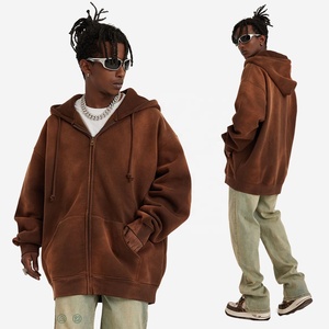 Sudadera con cremallera Heavyweight French Terry Algodón de alta calidad Fleece Full Zip Up Hoodie Oversized Custom Vintage Wash Hoodies - Product Image 1