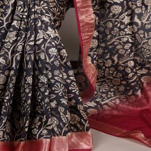 Sari de Seda Tussar para Mujer VASTRA COTTAGE con Borde de Viscosa, Diseño Estampado, con Blusa a Juego, Ropa Festiva, Venta al por Mayor - Product Image 3