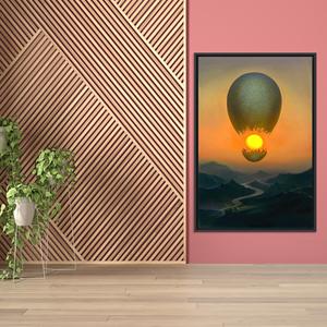 Impression sur toile de montgolfière surréaliste : œuvre d'art inspirée de Vladimir Kush, toile encadrée noire - Product Image 1