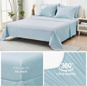 ชุดผ้าปูเตียงคิงควีนไซส์สีฟ้าอ่อน Seersucker ชุดเครื่องนอน7ชิ้นสำหรับทุกฤดูกาลพร้อมผ้าคลุมเตียงผ้าปูที่นอนปลอกหมอนผ้าคลุมไหล่ - Product Image 5