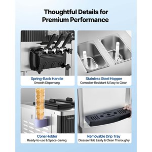 เครื่องทำไอศกรีมซอฟต์เสิร์ฟเชิงพาณิชย์ VEVOR 2200W ผลิตได้ 20-28 ลิตร/ชั่วโมง 3 รสชาติ แบบตั้งพื้น พร้อมถังบรรจุ 2 ถัง ขนาด 6 ลิตร - Product Image 6