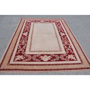 พรมตุรกีโบราณพื้นที่ขนาดใหญ่6.6 x 8.6ft คลาสสิกสีแดงสีเบจนามธรรมลวดลายวัสดุขนสัตว์น้ำยาง10มม. สำหรับห้องโถง - Product Image 1