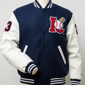 Chaqueta Letterman de mezcla de lana de primera calidad estilo retro universitario con cierre de botón a presión aceptado a granel - Product Image 3