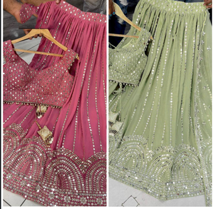 Derniers vêtements de mariée de créateur Collection Lehenga Tissu en soie Georgette avec broderie lourde Séquence Travail pour femmes Vêtements de mariage - Product Image 6