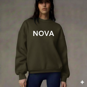 Sweat-shirt à col montant oversize pour femme, coupe décontractée, épaules tombantes, streetwear d'hiver, badge pailleté - Product Image 1