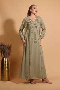 Abaya Kaftan élégante brodée à la main, confortable, respirante, vêtement islamique traditionnel pour les mariages, Ramadan, perlé - Product Image 4