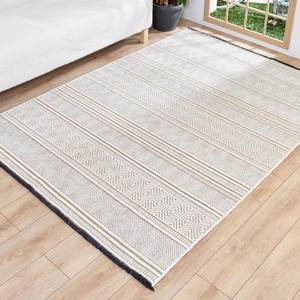 Tapis tissé à la machine en jute et fils Tapis à motif géométrique écru, Tapis lavable à base antidérapante - Product Image 6