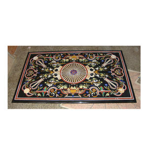 Tablero de Mesa Rectangular Hecho a Mano con Incrustaciones de Mármol Negro Pietra Dura Pulido, para Uso en Comedor y Sala de Estar - Product Image 1