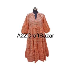 Elegante Vestido Midi Himanshi de Algodón Hecho a Mano en India, Cómodo para el Verano, Informal, para Fiestas, Uso Diario para Mujer - Product Image 1