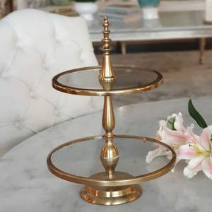 Support à gâteau à deux étages en métal doré classique et luxueux, élégant présentoir à desserts pour mariage, fête, hôtel, buffet, décoration de table - Product Image 1