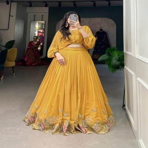 VASTRA COTTAGE Lehenga de Georgette Cosida con Lentejuelas, Bordado con Hilo, Borde de Encaje, Top con Interior, Ropa de Fiesta para Mujer - Product Image 4