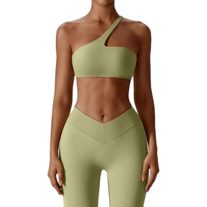 ชุดบราโยคะไร้ตะเข็บระบายอากาศสำหรับผู้หญิง พร้อมเลกกิ้งเอวสูงรัดรูป แบบไหล่เดียว คัทวี สำหรับออกกำลังกายที่ยิม - Product Image 1