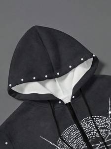 Streetrush hommes Zip avant à capuche cordon strass embelli Figure impression automne Y2K Design col à capuche Applique solide - Product Image 6