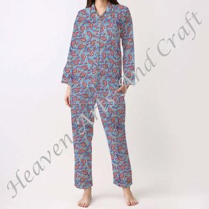 Conjunto de Pijamas de Algodón 100% para Mujer, Ropa de Dormir Suave para el Hogar, Conjunto de Pijamas de Primavera/Verano con Estampado Floral/Personajes/Letras/Patrón/Vacaciones/Árbol PJ078 - Product Image 3