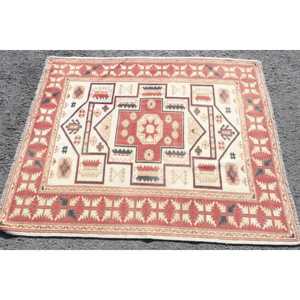 พรมตุรกี, พรมวินเทจขนาด 4x4.8 ฟุต, พรมขนสัตว์ลายสัตว์สีแดง - Product Image 3