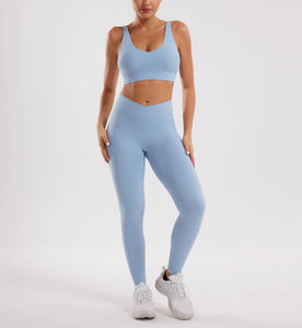 Ensemble soutien-gorge et leggings de sport sans couture pour femmes taille haute tenue de sport Fitness Yoga vêtements de sport ensemble d'entraînement assorti - Product Image 1
