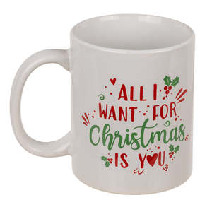 Modern Christmas Novelty <b>Ceramic</b> Coffee Mugs Set of 2 Microwave Safe Screen Printed-'All I Want' & 'Mistletoe' - Product Image 3