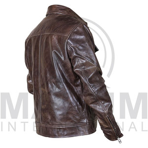 Brown Plus Size <b>Men</b> <b>Leather</b> <b>Jacket</b> Zip Up Bomber Style Flight <b>Jacket</b> with Pocket for Casual Wear - Product Image 2