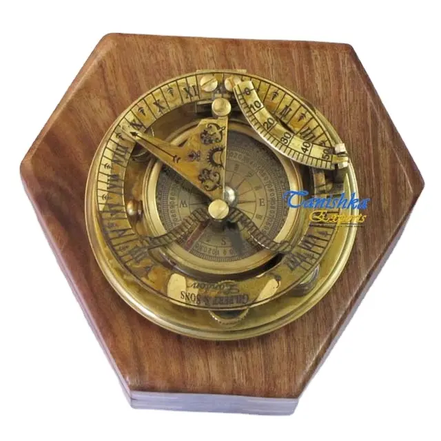 Magnetischer Messing-Sonnenuhr-Kompass mit Box Vintage-Stil Nautische Marine-Karte Camping Wandern im Freien Kompass