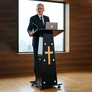 Podium kaca hitam dengan rak penyimpanan portabel, ruang konferensi Pulpit gaya Podium lintas Podium - Product Image 4