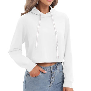 Alta calidad cómodo y transpirable personalizado Crop Top Sudadera con capucha mujeres antiarrugas gota hombro sudaderas con capucha para mujer - Product Image 5