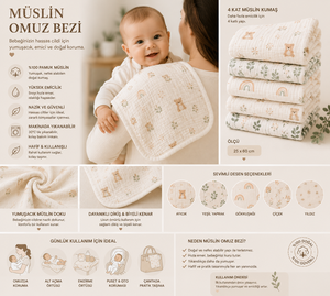 Paños de muselina suaves 100% algodón de 4 capas para bebés, altamente absorbentes, toallas de hombro, fabricante directo de fábrica en Denizli, Turquía. - Product Image 3